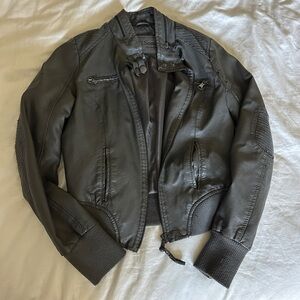 Dark Grey Leather Moto Jacket
